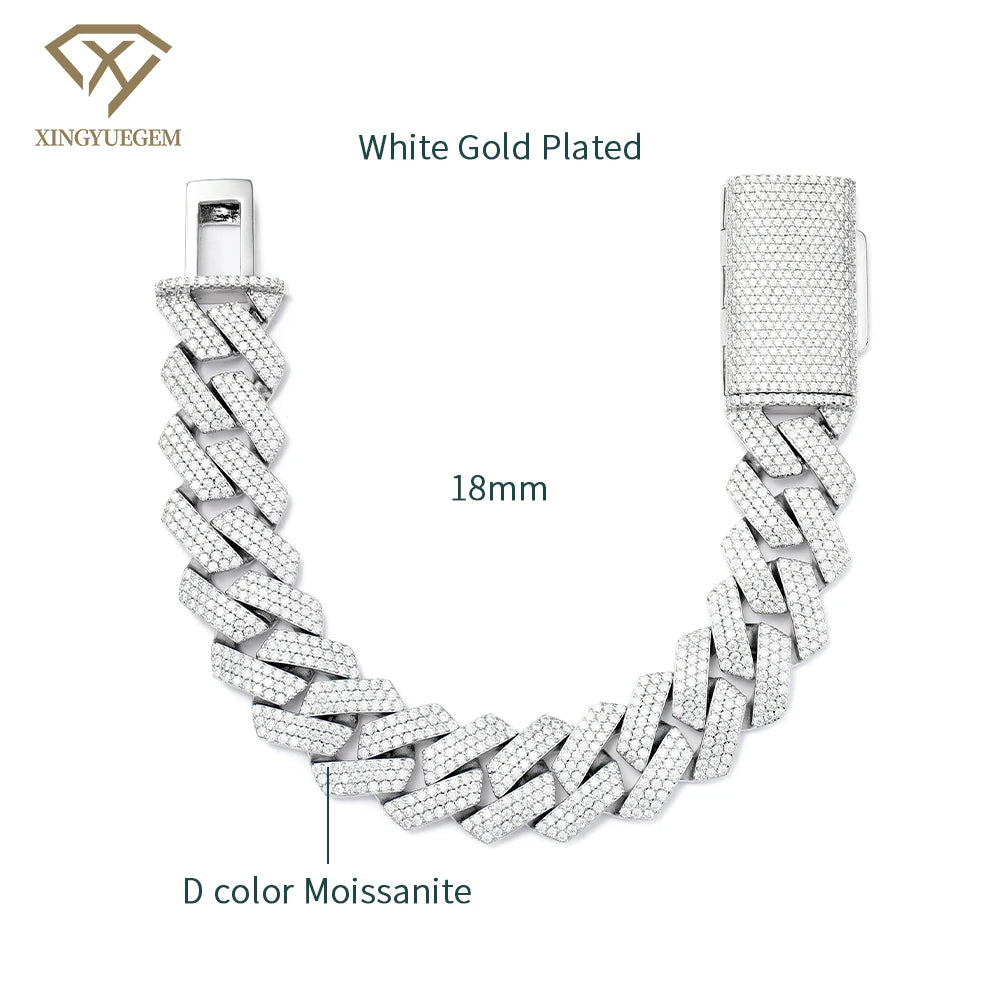 Gra Certified 8-20mm Luxury Hip Hop Jewelry 925 Silver Mens Iced Out Vvs Diamond Mossanite Moissanite Cuban Link Chain Bracelet