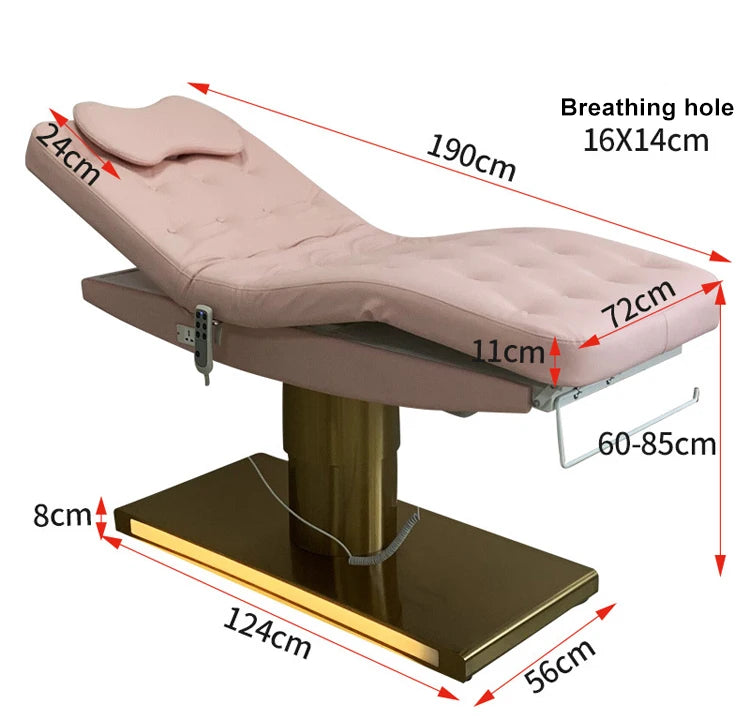 HICOMED Gold Plated Base Luxury Electric 3 Motors Beauty Massage Table White Adjustable Facial Eyelash Bed With LED