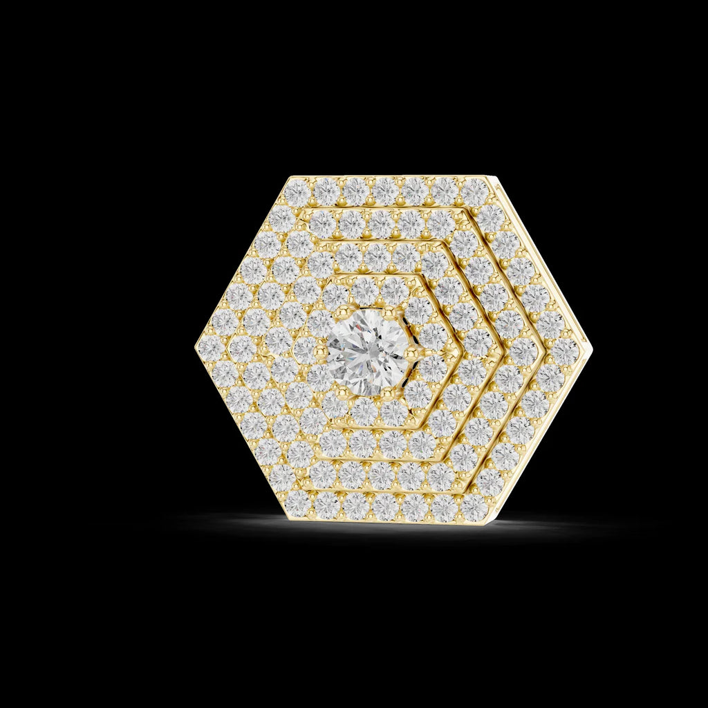 Gold Plated Hexagon Pave Diamond Pendant with Link Chain Brilliant Luxury Engagement & Wedding Anniversary Jewelry