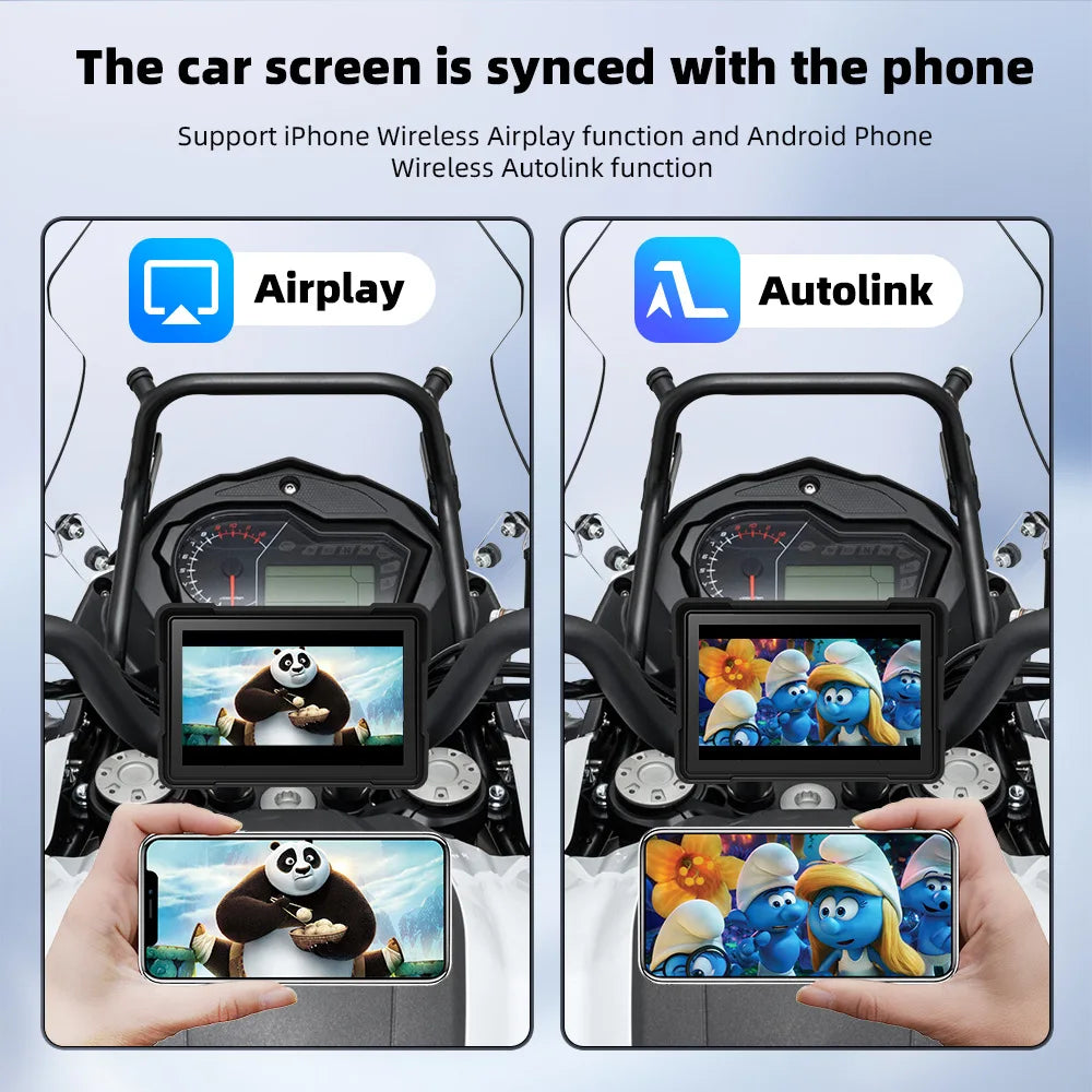 Oem Factory Carplay Android Automotor Smart Touch Screen Dual Cameras Support 64GB Cardfor Motorcycle and Bike