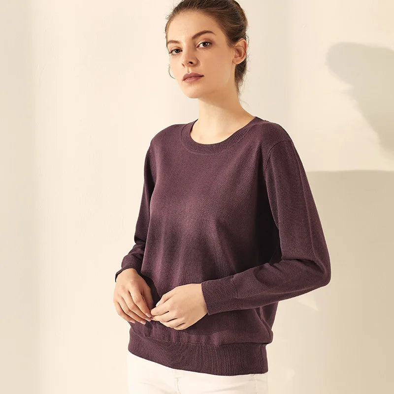 SuyaDream Woman Basic Sweaters Silk and Cashmere Blend O neck Pullovers Solid Sweaters 2024 Fall Winter Bottoming Shirts