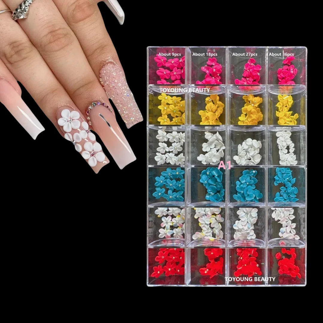 TOYOUNG 100pcs Per Tray Cheap Price Box Kawaii Handmade Nail Art Charms Christmas Decoration Stickers 3D Acrylic Nail Flowers