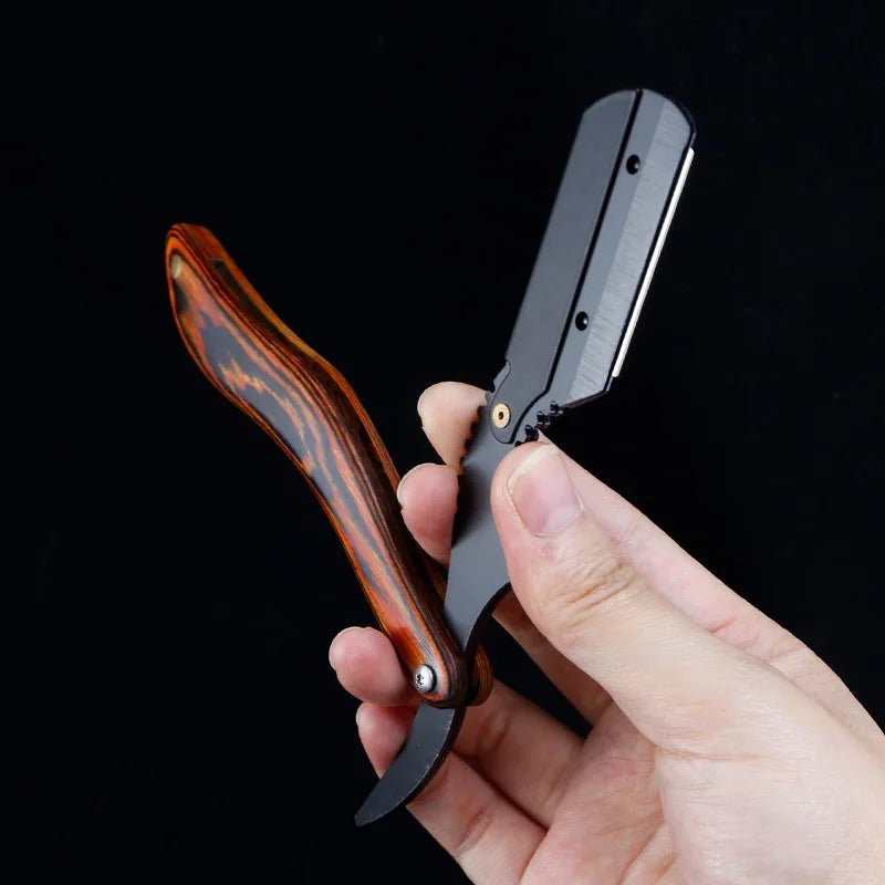 wooden trimmer manual shaver professional straight edge stainless steel sharp barber razor folding shaving blade shave beard cut