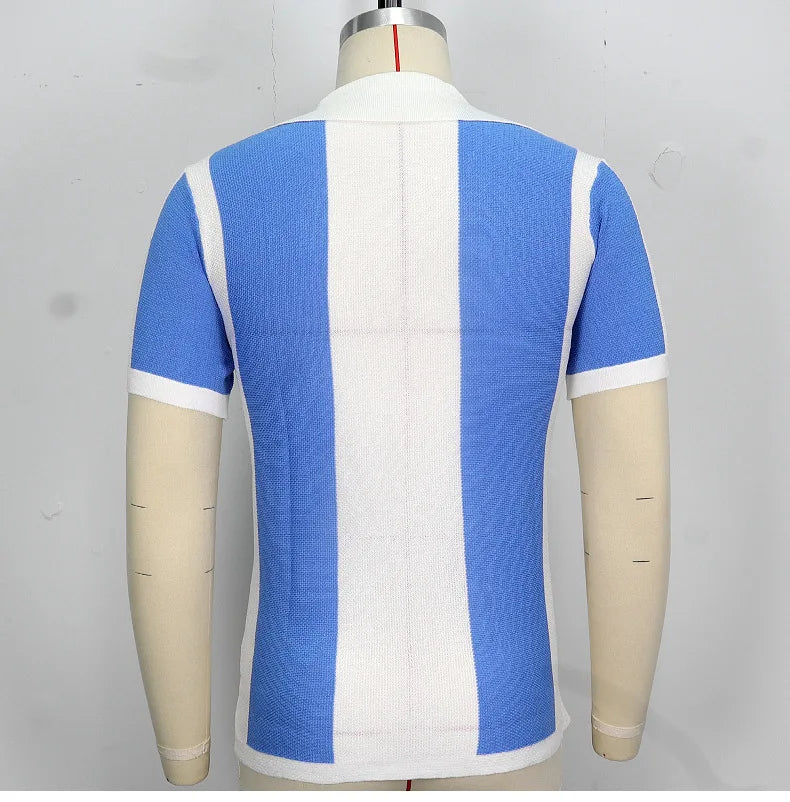 Mens Summer Short Sleeve Polo Shirts Knitted Business Formal Office Luxury Style Clothes Slim Shirts Male
