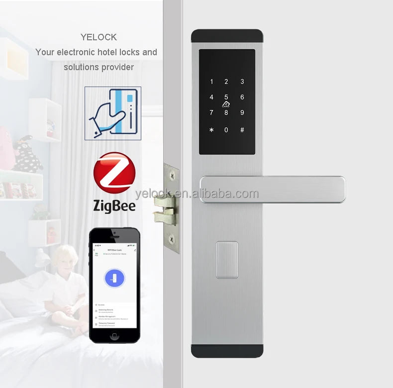 Tuya ZigBee Saas Wifi Remote Control Stainless Steel Waterproof IC Card RFID Hotel Lock Digital Electronic Smart Hotel Door Lock