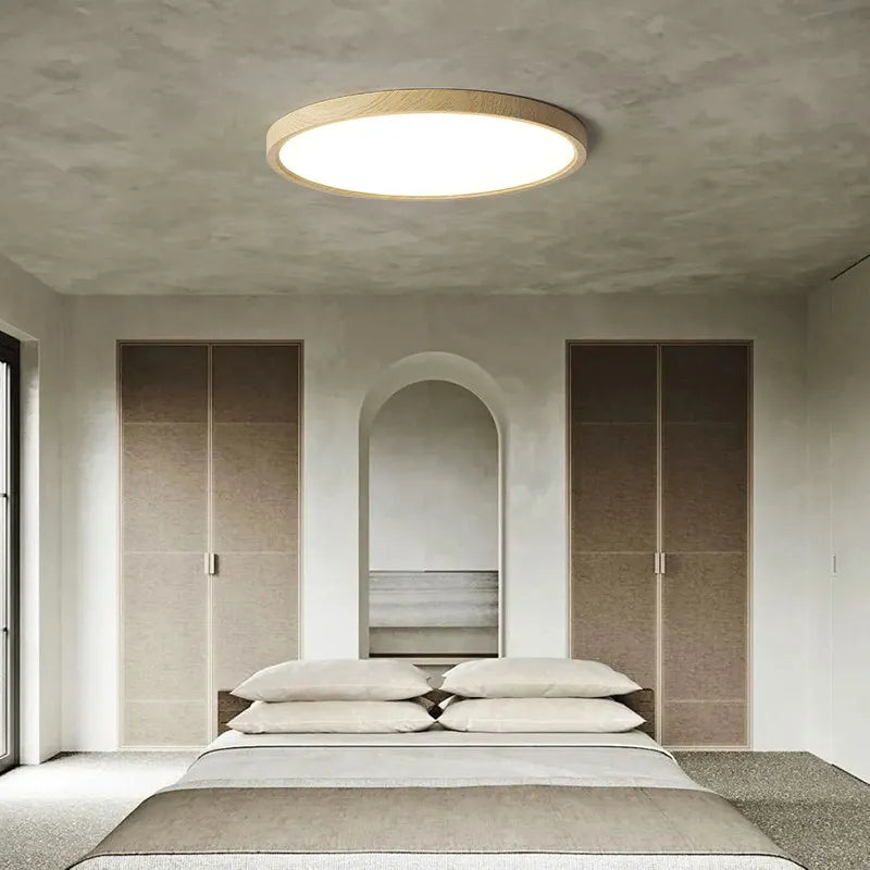 Japanese Style Solid Wood Round Surface Mounted Modern AC Ceiling Light Nordic Minimalist Ultra-Thin Living Room Lamp