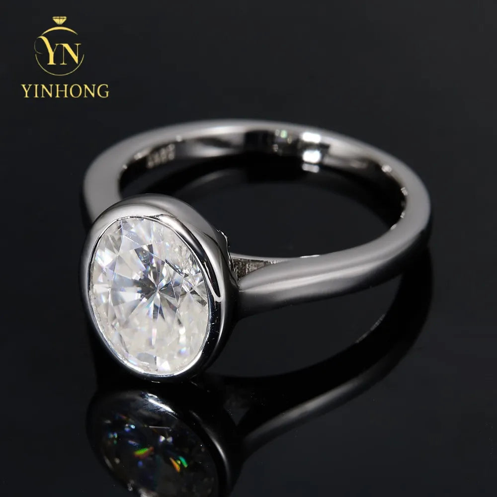 Silver 925 18k Gold Plated Jewelry Full Moissanite Women Rings 925 Silver Women Oval Moissanite Rings