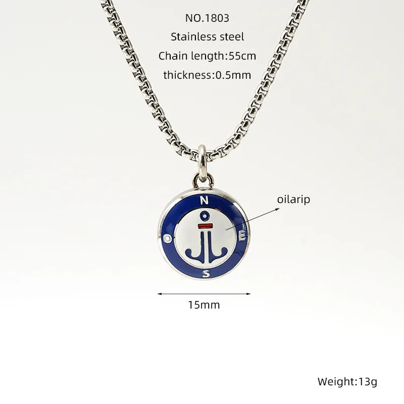 Personality Couple Necklace Ins Style Stainless Steel Compass Nautical Boat Anchor Pendant Men's and Women's Sweater Chain