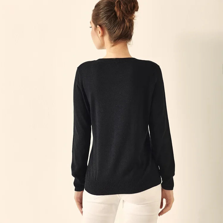 SuyaDream Woman Basic Sweaters Silk and Cashmere Blend O neck Pullovers Solid Sweaters 2024 Fall Winter Bottoming Shirts