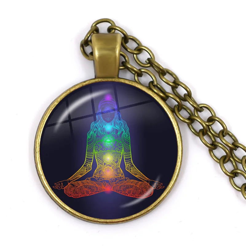 New Arrival 7 Chakra Reiki Healing Necklace Buddha Yoga Meditation Pendant Spiritual Hope Jewelry Chain Statement Necklace Gift
