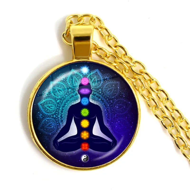 New Arrival 7 Chakra Reiki Healing Necklace Buddha Yoga Meditation Pendant Spiritual Hope Jewelry Chain Statement Necklace Gift
