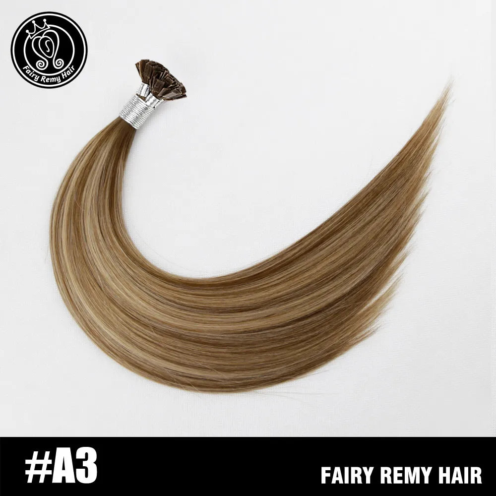 Fairy Remy Hair 20-22" Remy Keratin Flat Tip Human Hair Extensions Straight Capsules Natural Pre Bonded Hair 0.8g/Strand