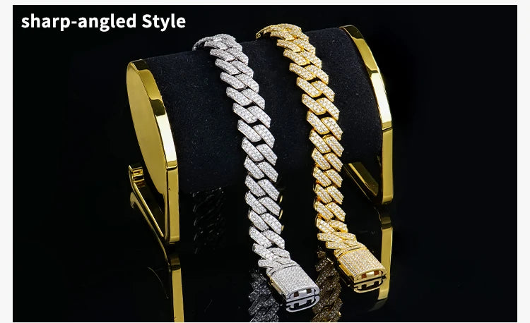 Custom Luxury 12 16 20 mm Full Iced Out Hiphop Moissanite Diamond Miami Silver Cuban Link Chain Bracelet in Silver 925 for Men