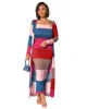 2022 New Autumn Winter Hotsale Fashion Printed Multicolor Coat Two-piece Nightclub Suit Women Dress Women Casual 2 Piecesets