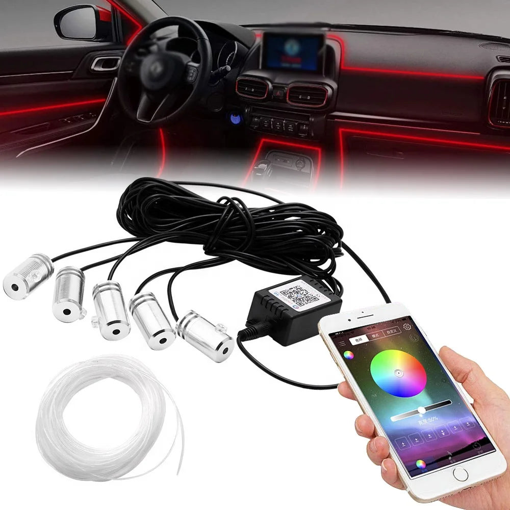 6m EL Neon Wire  RGB Multi-Color LED Car Interior Strip Light Phone APP Control Atmosphere Light
