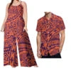 Custom on Demand Set of Couples Hawaiian Tropical Floral Big Size Shirt and Casual Women Halter Rompers Polynesian Couple Suit