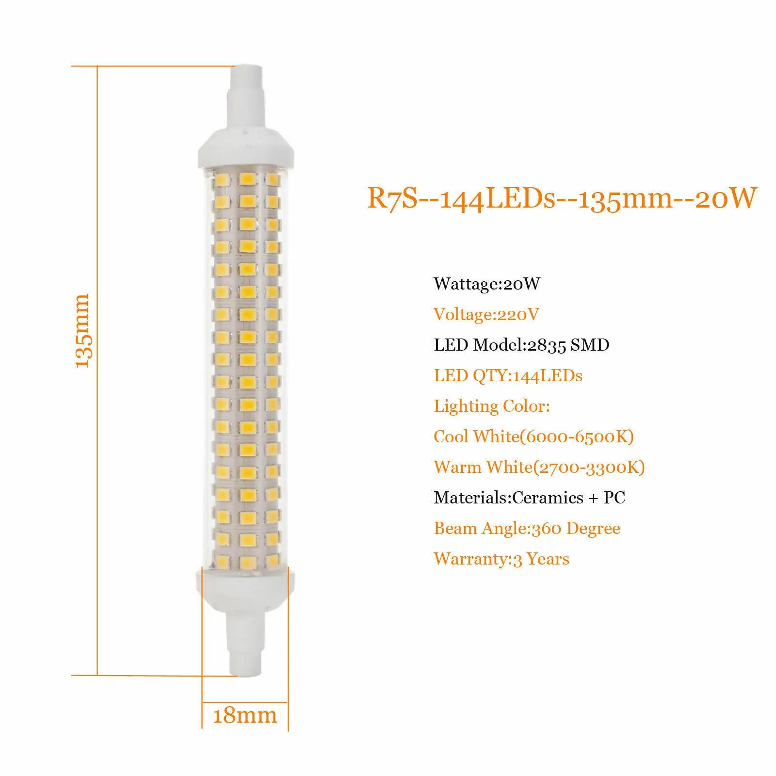 10w 15w 20w  R7S Floodlight LED Lamps SMD 2835 78mm 118mm 135mm Dimmable LED Light Bulb 220V Energy Saving Replace Halogen Light
