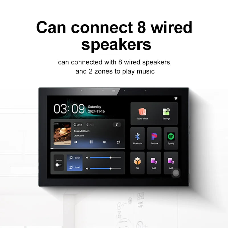 TuoAn Q10 Pro-10.1 Inch 2-Zone Background Music Touch Screen Control Panel Supports Working with Zigbee Sub-Device,