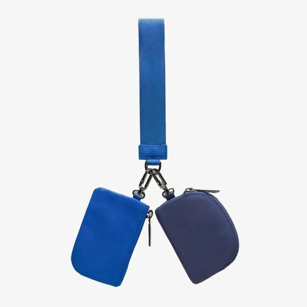 Light Weight Nylon Zipper Dual Pouch Portable Business Wristlet Hanging Keychain Bag in USA Overseas Warehouse