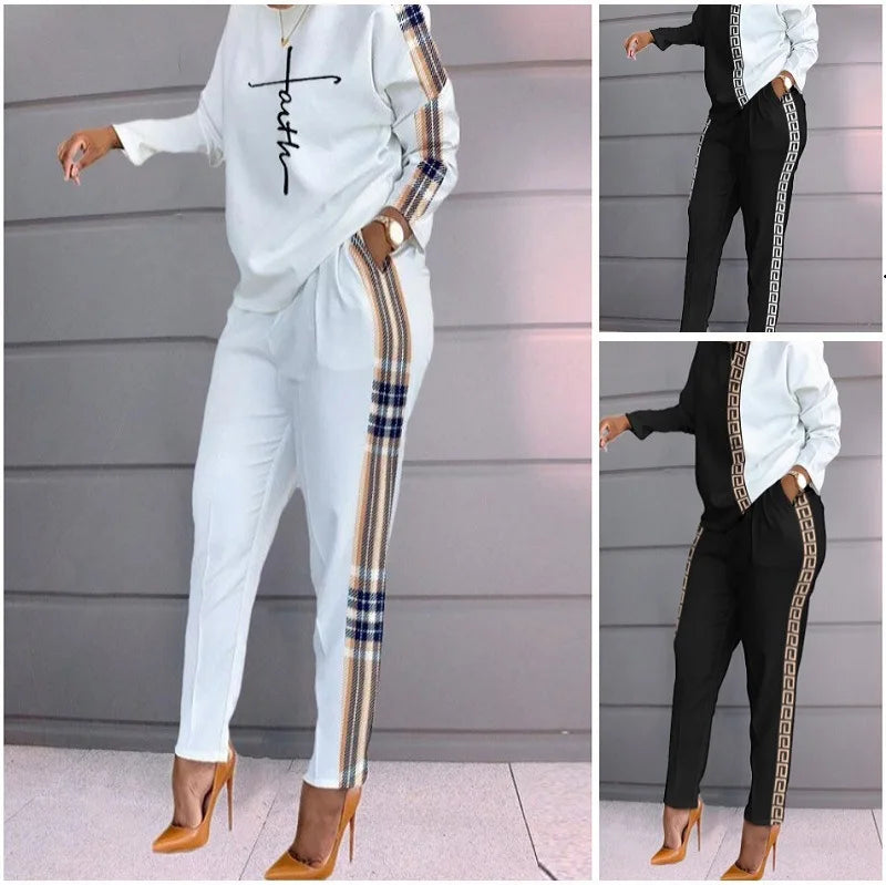 Spring Fall Clothes Ladies New Sports Jogger Printing Long Sleeve Loose t Shirt Trousers Women's Set Casual Two Piece Pants Sets
