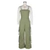 Women's Summer Sleeveless Jumpsuit with Wide Leg Multi-Pocket Strap Wrap Chest Design Breathable Casual Style for Parties