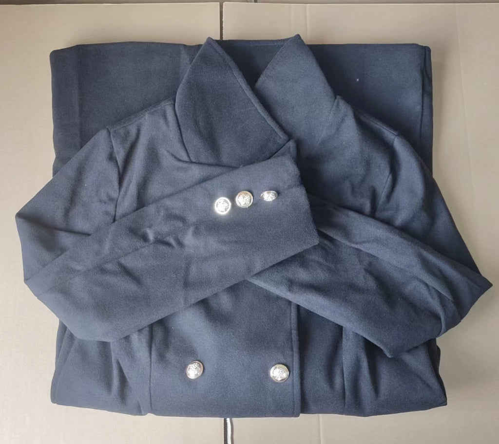 S-3XL Autumn and Winter Woolen Coat Ladies Woolen Coat Lapel Long Sleeve Double Breasted Coat Wholesale