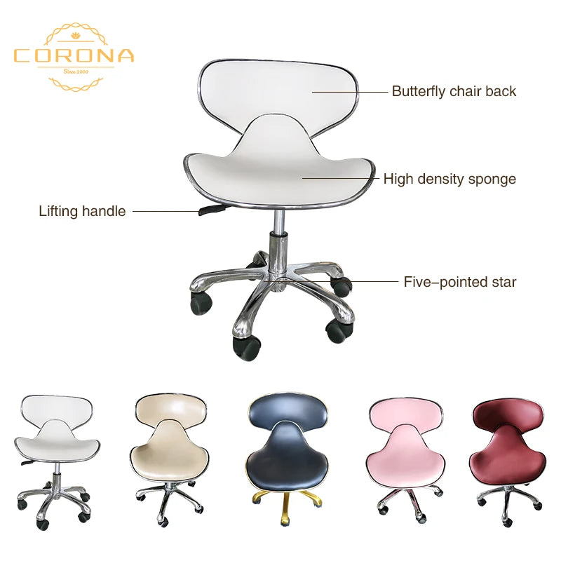 Modern Pink White Gold Beauty Salon Salon Stool Rotating Pedicure Stool