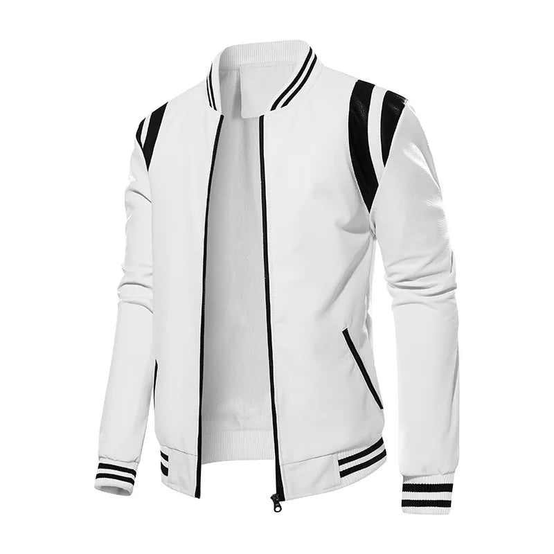 Men's PU Leather Baseball Jacket  Motorcycle Fleece Leather Coats Fashion Color Matching Loose Outwear Male
