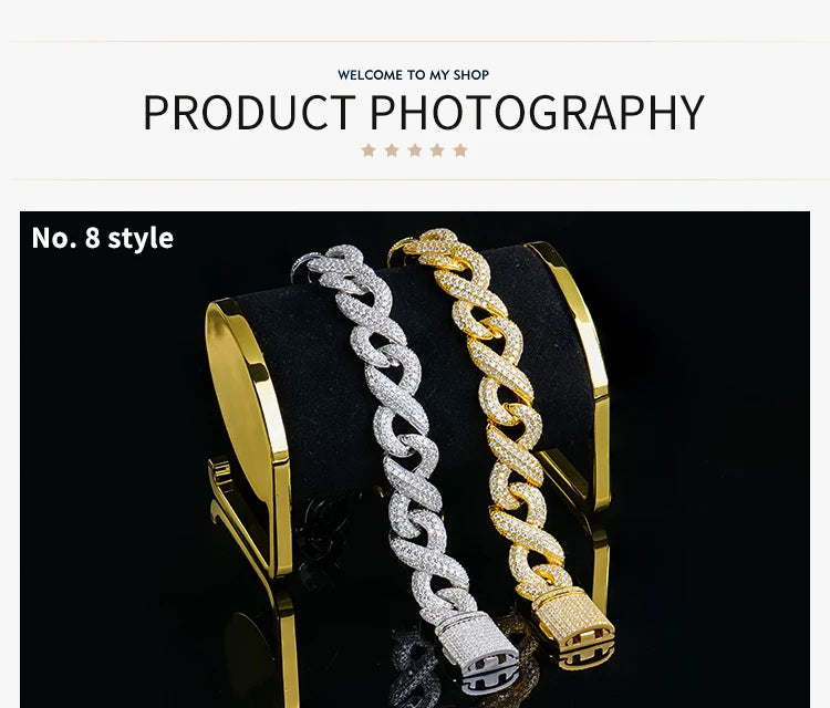 Custom Luxury 12 16 20 mm Full Iced Out Hiphop Moissanite Diamond Miami Silver Cuban Link Chain Bracelet in Silver 925 for Men
