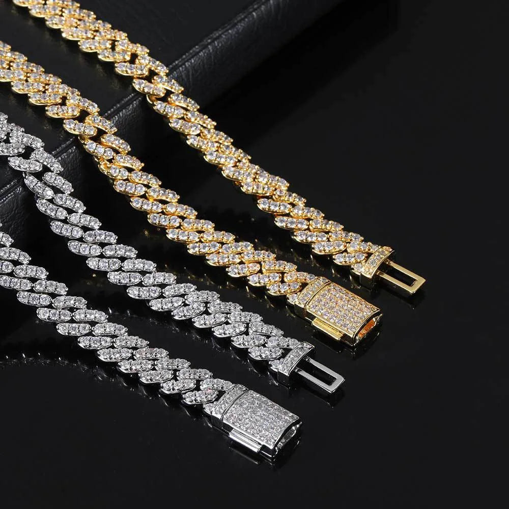 Hip Hop Fashion 8MM Full Zircon Diamond Cuban Link Chain Bracelet