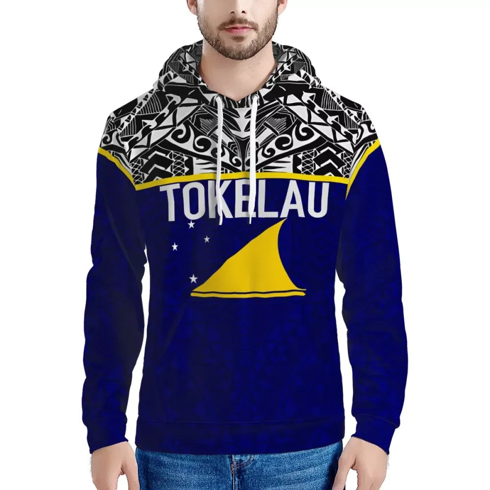 Men's Hoodies Custom Blue Polynesian Pohnpei Tribal Designer Sweater Boy Casual Oversized Hoodies Sweater