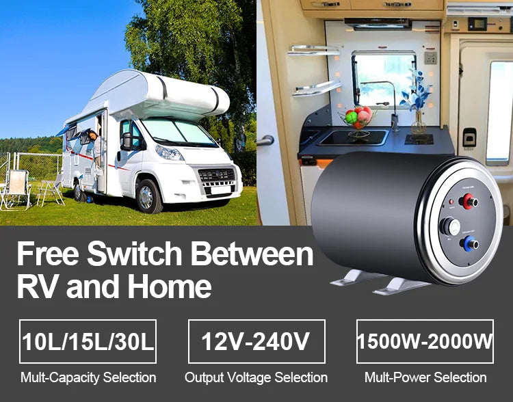 Camper Van Water Tank Dc Rv Storage Water Heater 10L 12V  200W Hot Electric Water Heater for Caravan Shower