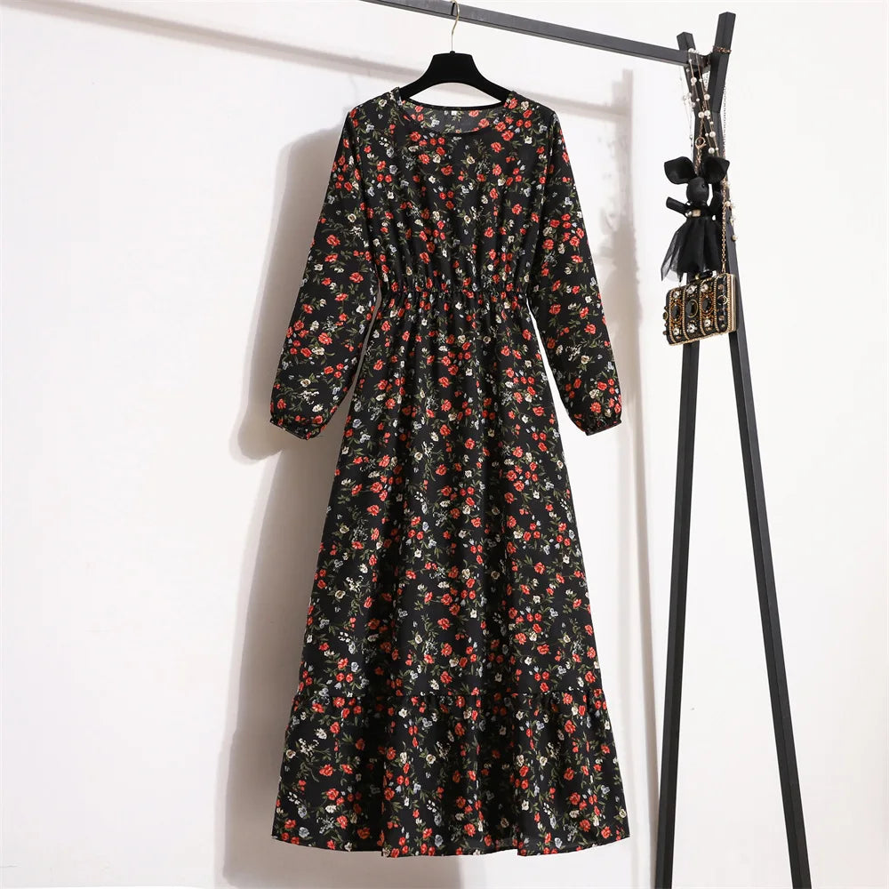 Modest Muslim Dress Women's Spring and Autumn Temperament Waist-Controlled Slimming Eid Ramadan Islam Muslim Long Dress