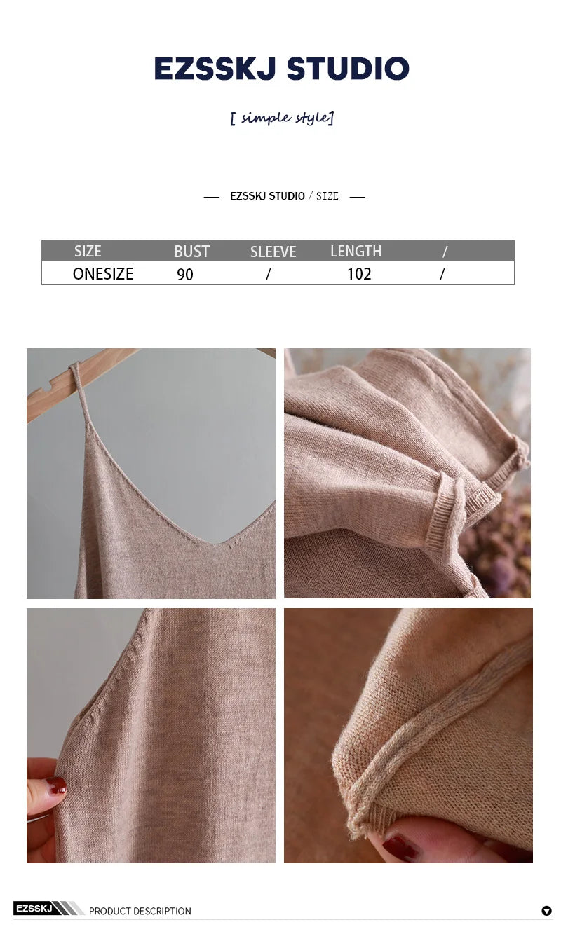Ezsskj Spring summer 2020 Woman Knitted Tank Dress Casual Long Camisole Vest dress Women Loose  cashmere maix a-line dress