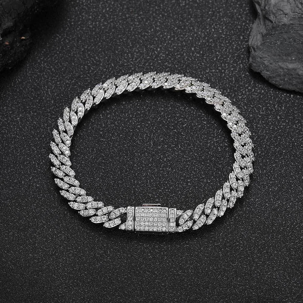 Hip Hop Fashion 8MM Full Zircon Diamond Cuban Link Chain Bracelet