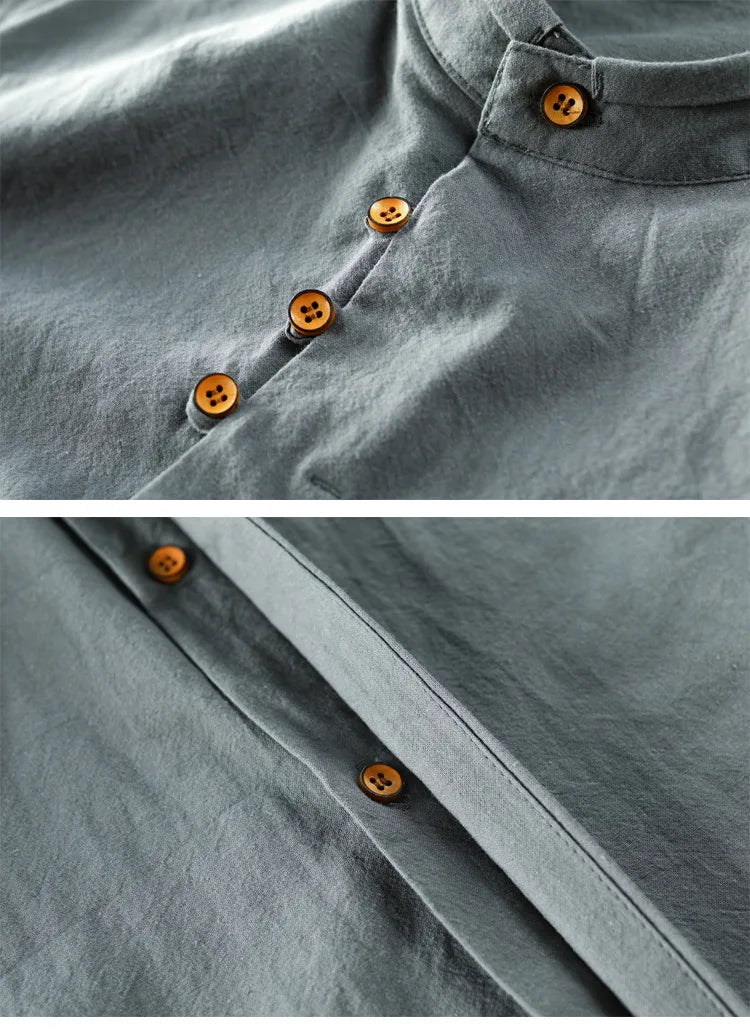 Men Cotton Linen Shirt Formal Retro Chinese Style Long Sleeve Mandarin Collar Casual Shirts Soft Comfort Clothing Plus Size 7XL