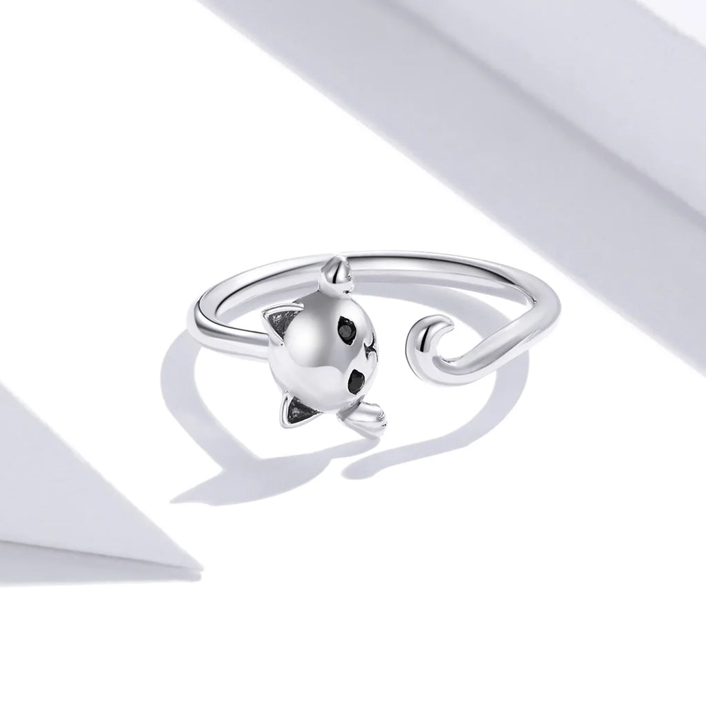 Hot Sale 925 Sterling Silver Original Cute Cat Ring Adjustable Size Rings Finger for Women Elegant Silver Jewelry SCR707