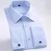Fashion Mens French Cuff Dress Shirt New Long Sleeve Formal Business Buttons Shirts Regular Fit Cufflinks Wedding Tuxedo Shirt