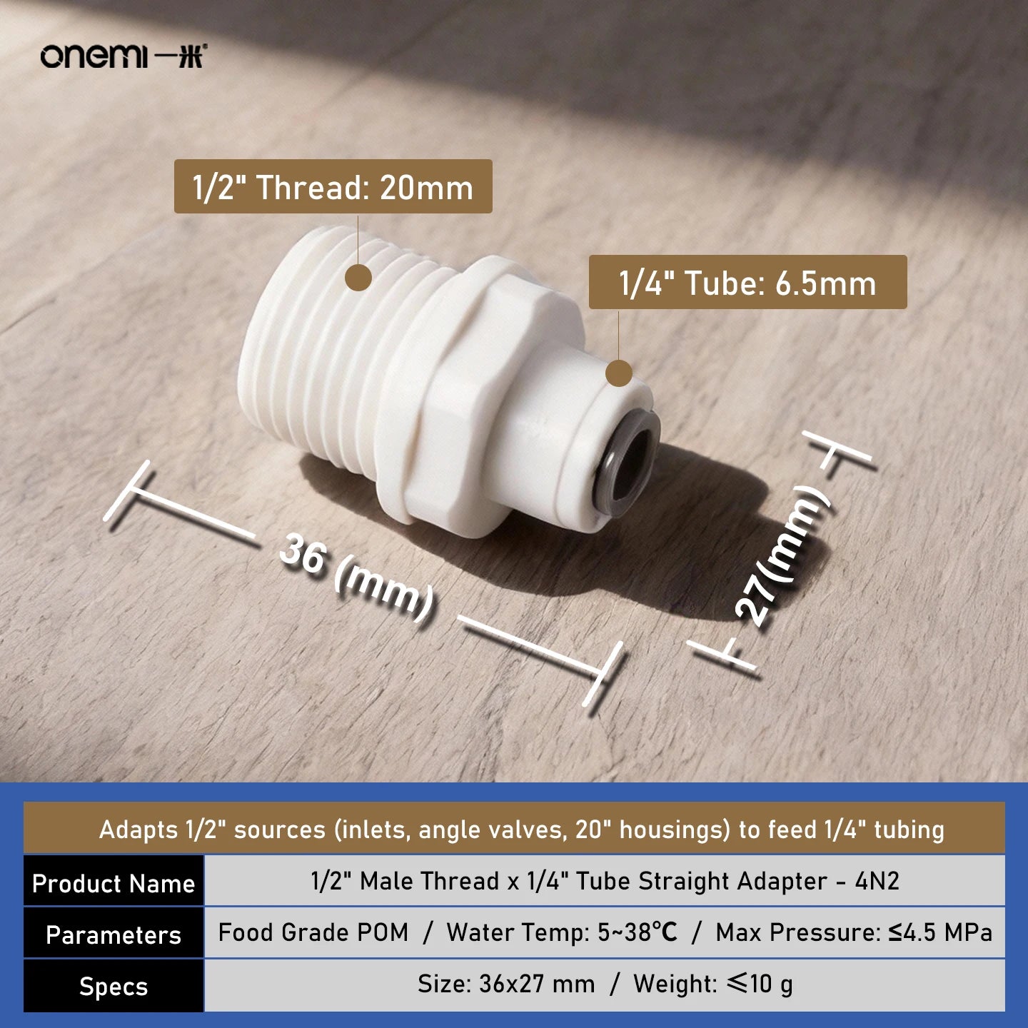 OEM Manual Ball Valve Quick Connect Reducing Union Fitting 1/4 Inch to 3/8 Inch POM Step Down Adapter for Car RO Water Filter
