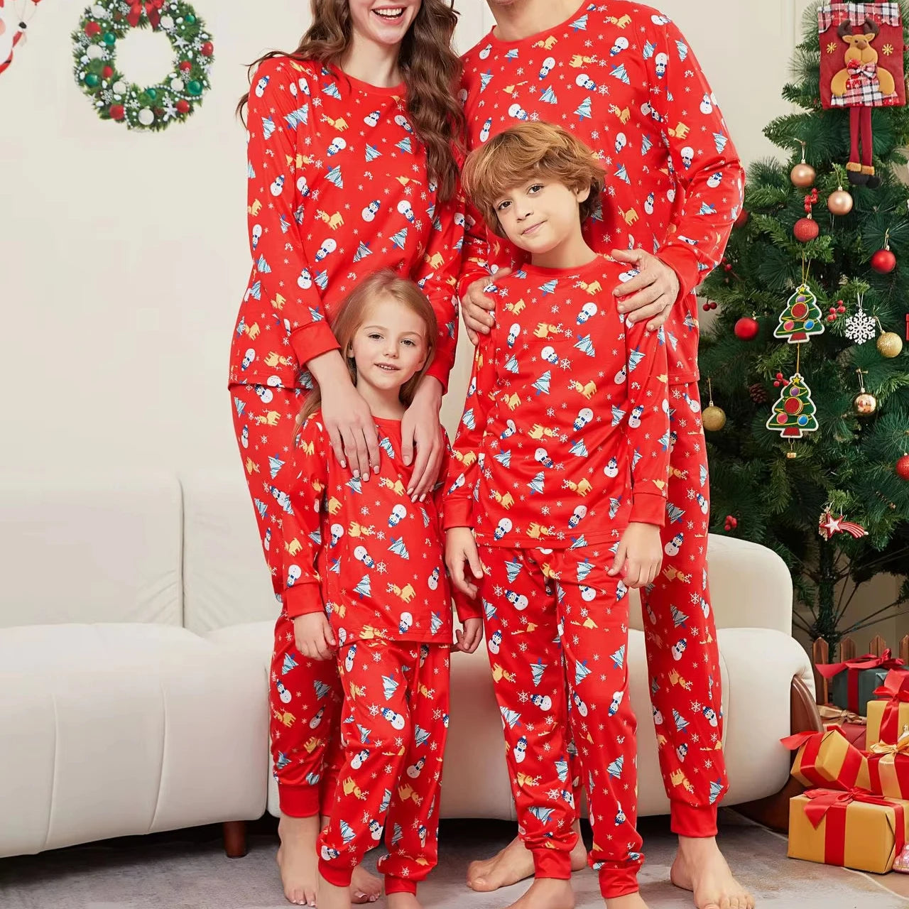 2024 Plus Size Pattern All Over Printed Family Matching Outfit Christmas Family Pajamas Sleepwear Sets for Parents and Children