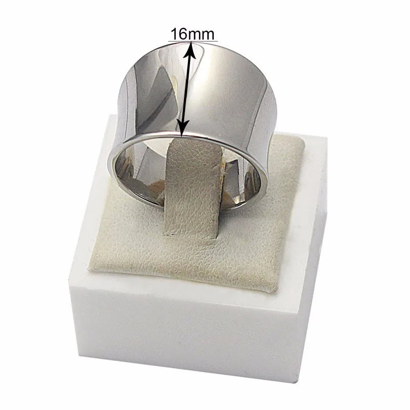 Luxury Rings Engravable Wide Band Fashion Jewelry 16mm Wide Stainless Steel Silver Customizable Logo Ring for Man Women
