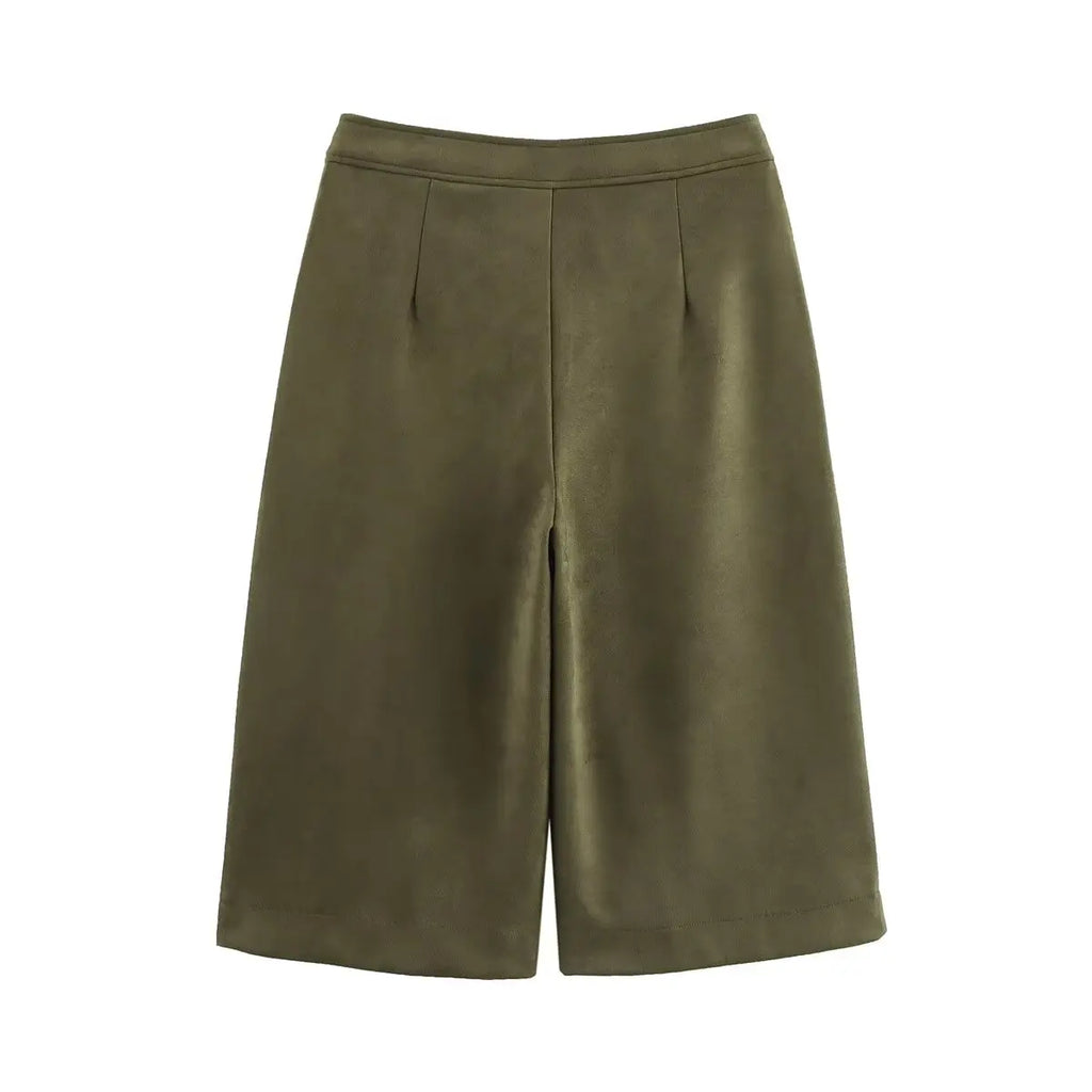 PB&ZA Women 2025 New Chic Fashion the Suede Texture Effect Is Casual Shorts Vintage High Waist Female Skorts Mujer