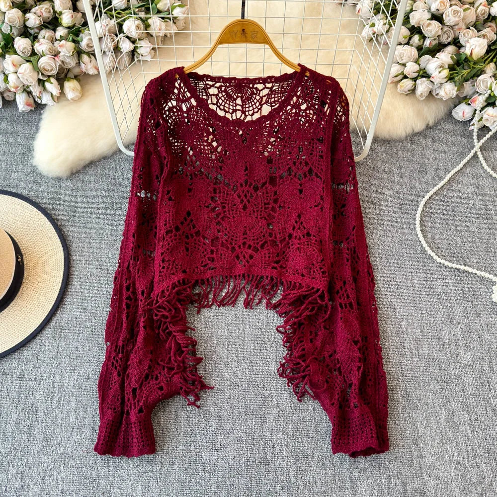 Women's Grey Embellished Beaded Ripped Sweater | Autumn/Winter 2025 Fashion | Irregular Knit French Cinched Waist Top