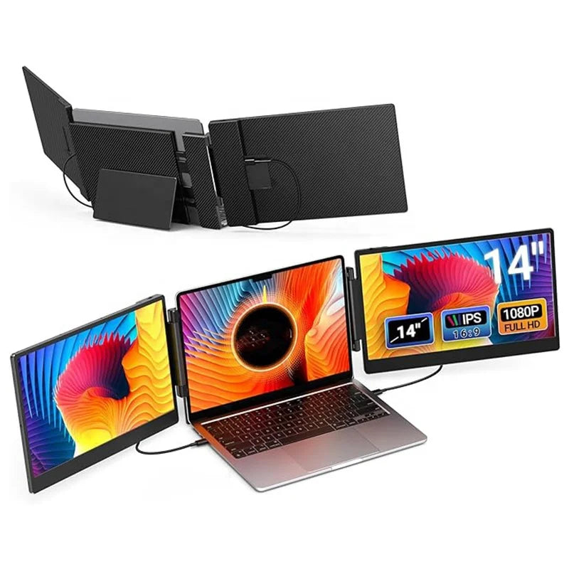 Factory OEM/ODM Easy Connection 14 inch Laptops Dual 1080P LCD Display Notebook Laptop Triple Screen Monitors
