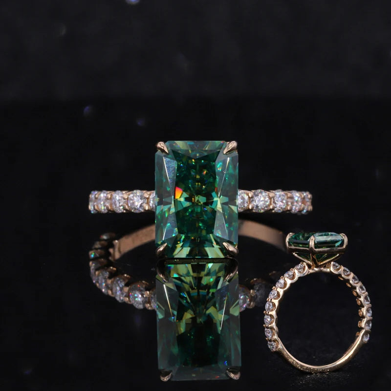 Starsgem 14k Moissanite Rings Radiant Cut Green Moissanite Wedding Simple Custom 14k Solid Gold Ring