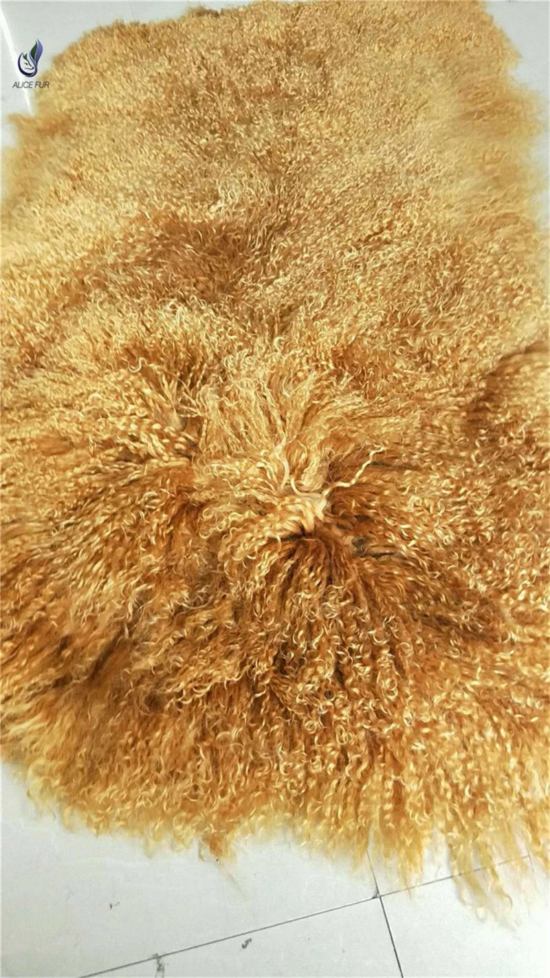 Long Hair Curly Real Mongolian Tanned Sheep Fur Pelt for Garment Use