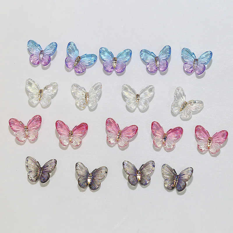 100pcs/Bag Mixed Butterfly Nail Art Charms Sparkle Butterfly Resin Designs Manicure Jewelry  Aurora Elf Butterfly Nail Supplies