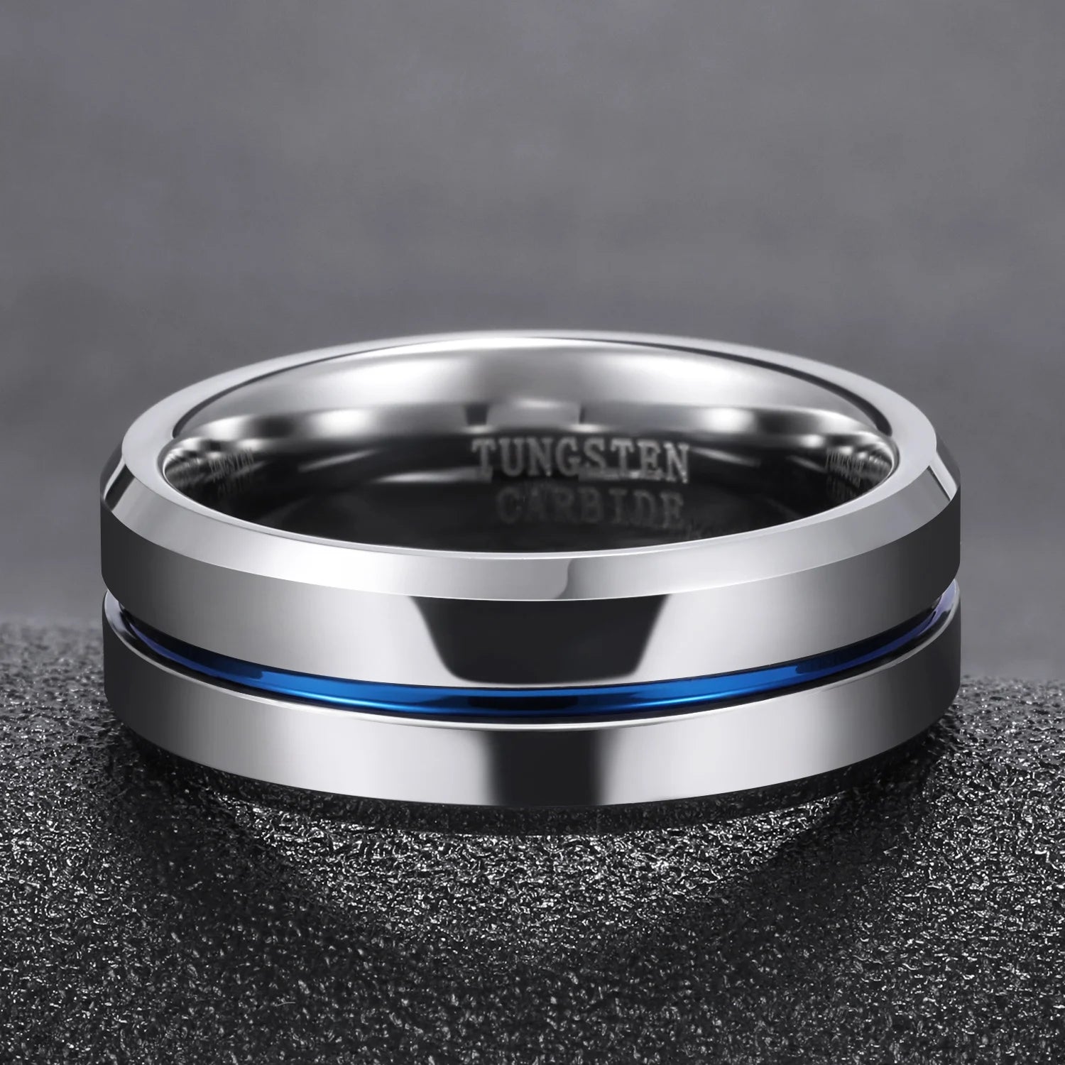 OAHLAN 8mm High Polished Tungsten Carbide Rings Blue Line Grooved Anti Rust for Mens Wedding Engagement Anniversary Gift Jewelry