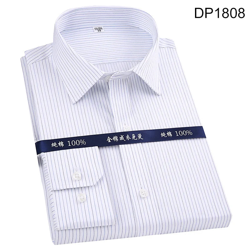 Men's Classic Long Sleeve Striped Dress Shirt Non Iron Regular Formal Business Social Button-up Easy Care Luxury Cotton Shirts