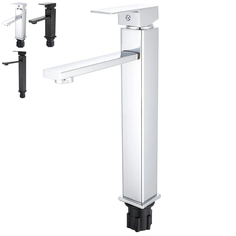 Square Modern Single Hole Single Handle Counter Top Water Sink Mixer Tap  Black  Bathroom Tall Wash Basin Faucet